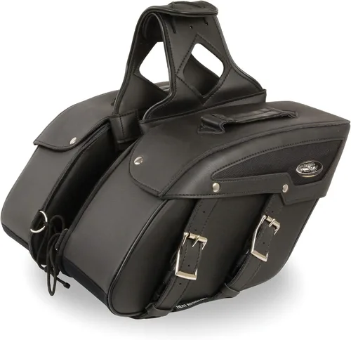 Vista 22 de Milwaukee Leather SH66901ZB - Alforjas medianas de PVC negro con 2 correas, colocación por encima, con ribetes reflectantes - Talla única