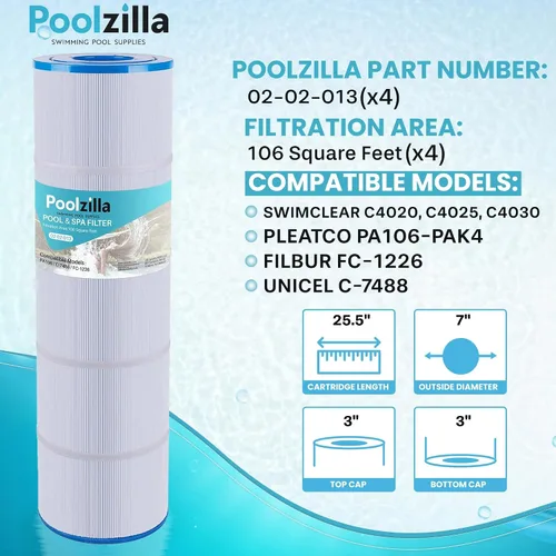 Vista 2 de Poolzilla Paquete de 4 cartuchos de filtro de piscina, compatible con PLF106A, Hayward CX880XRE, Ultra-A1, Pleatco PA106, Unicel C-7488, Filbur