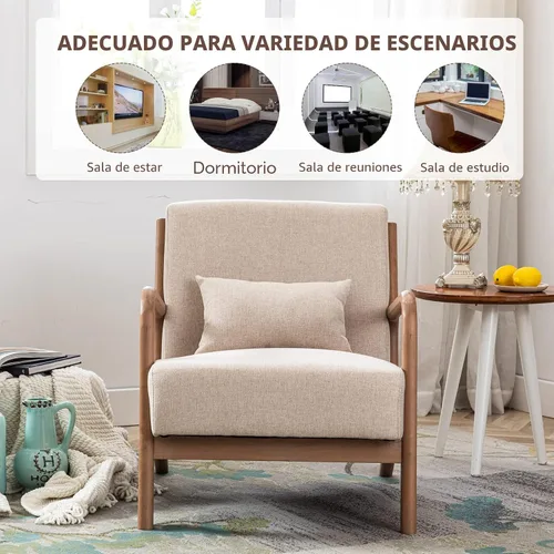 Vista 6 de ANJ ANJHOME Silla moderna de mediados de siglo, estilo Accent, con asiento de tela cómoda para sala de estar con estructura de madera maciza, sillón