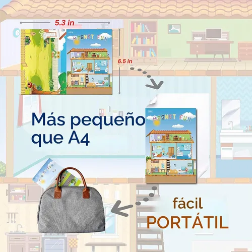 Vista 3 de Tablero de juegos magnético portátil para casa de muñecas, imanes familiares, juguete de viaje de aprendizaje (65 piezas)
