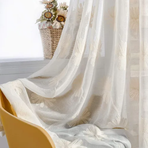 Vista 17 de VOGOL - Cortinas con ojales bordadas con patrón floral elegante de lino sintético, 2 paneles, 60% opacas con aislamiento térmico, cortinas pesadas