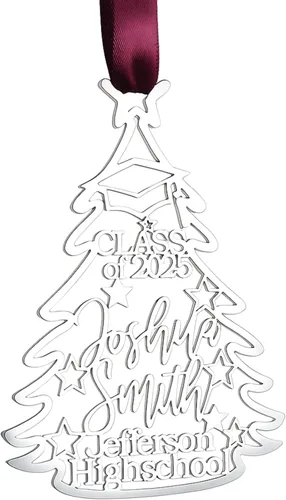 Vista 8 de Adorno personalizado para árbol de Navidad 2025, nombres cortados con láser, miembros de la familia, acero inoxidable, decoraciones de Navidad