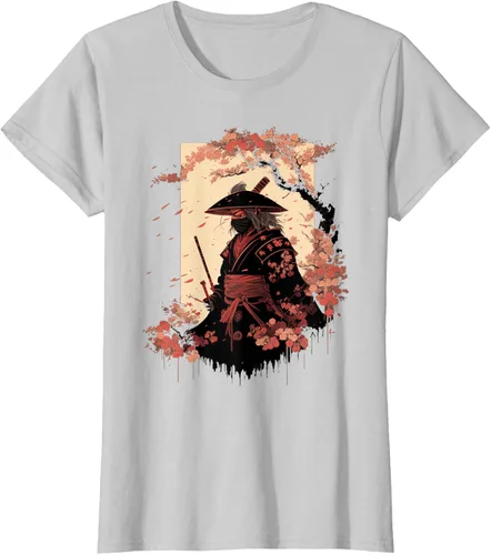 Vista 17 de Camiseta estética vintage samurái de arte japonés samurái retro cereza, Negro