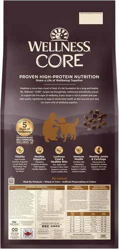 Vista 9 de Wellness CORE Alimento seco para perros, sin granos, alto en proteínas, natural, receta de pato silvestre, cordero, jabalí y conejo