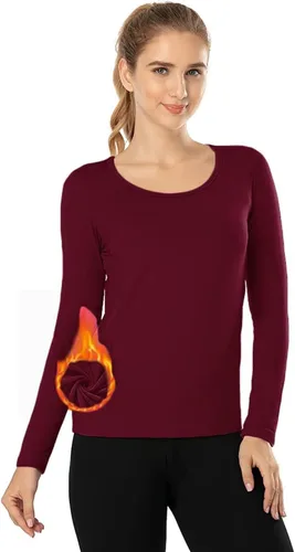 Vista 20 de MANCYFIT Tops térmicos para mujer, camisa con forro polar, manga larga, capa base, cuello en V