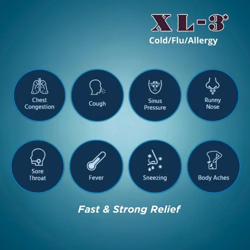 Vista 3 de XL-3 Xtra Cold and Cough Medicine, Medicamento antigripal de gran ayuda en el alivio de la Tos, Fiebre, Congestión Nasal, Dolor, Escurrimiento