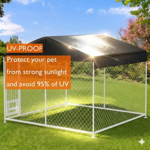 Vista 3 de Cubierta para perrera para perros al aire libre, 10'Dx10'W, resistente a los rayos UV, impermeable, cobertura completa para perrera de perro