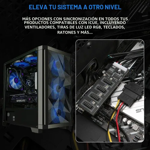 Vista 2 de Divisor de cabecera USB de 9 pines con cable de alimentación SATA, cable divisor USB 2.0 de 9 pines, USB macho 1 a 4 hembra, conector de extensión