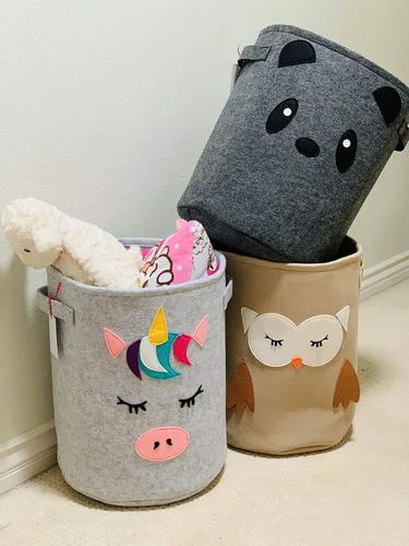 Vista 9 de Cesta plegable para lavandería y juguetes para niños, cesta de fieltro para bebé con asas fuertes y bonito diseño, cesta de lavandería para niños