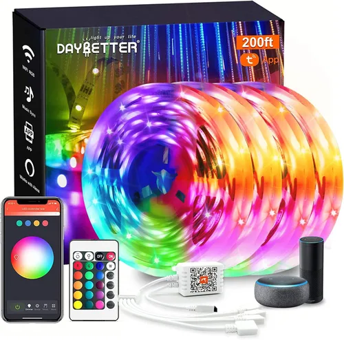 Vista 9 de DAYBETTER - Luces LED inteligentes con WiFi, controladas por la aplicación Tuya, funcionan con Alexa y Google Assistant, programación