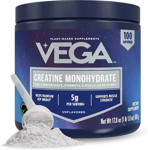 Vista 2 de Vega Monohidrato de creatina micronizada en polvo, sin sabor, 0.18 oz de creatina vegana pura para hombres y mujeres, fuerza, rendimiento