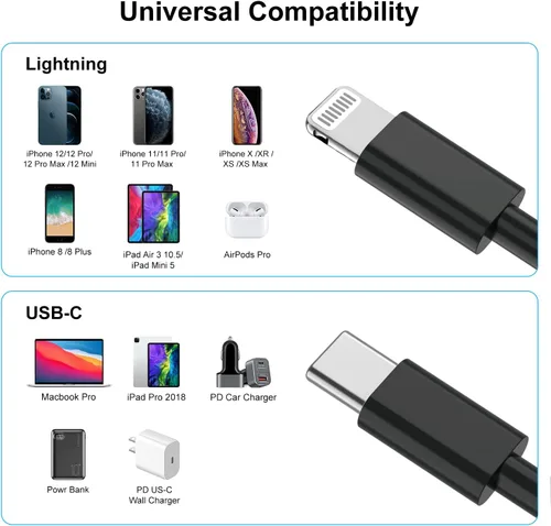 Vista 7 de Cable largo de carga rápida de 10 pies para iPhone 12, 13, 14, [certificado MFi de Apple], cable USB C a Lightning, puerto tipo C compatible
