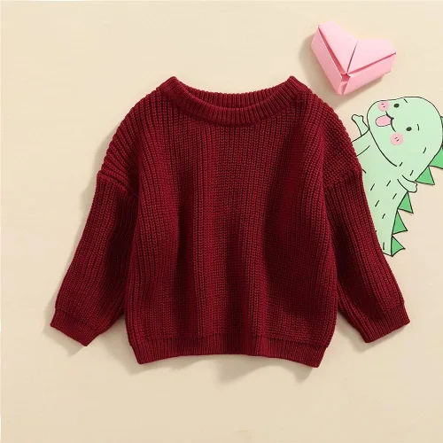 Vista 7 de Suéter de punto para bebé niña y niño, sudadera cálida con cuello redondo y manga larga para bebé