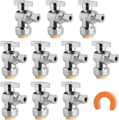 Vista 24 de Válvula de Parada Angular WiseWater 1/2" FNPT x 3/8" OD de Compresión, Válvula de Cierre de Inodoro de Cuarto de Vuelta de Latón Cromado para Baño