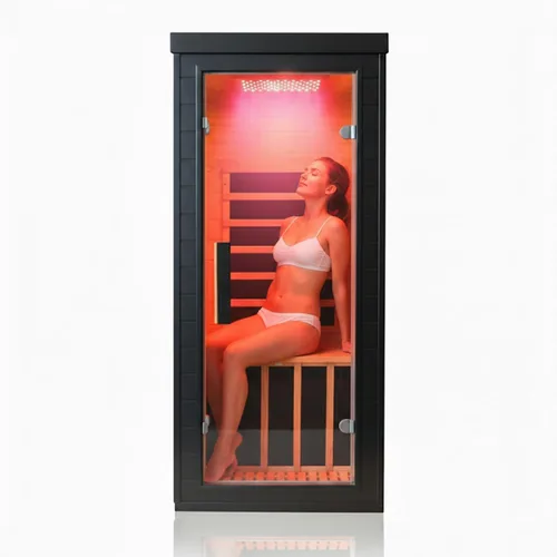 Vista 19 de Sala de sauna de infrarrojo lejano de 1350W para el hogar, sauna de madera canadiense de Hemlock de calentamiento rápido bajo EMF, luz de sauna que