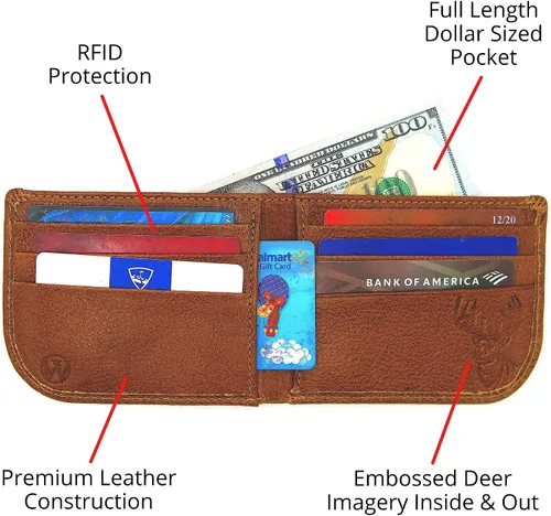 Vista 2 de WEBERS PREMIER LEATHER Serie Pursuit - Cartera Radius para hombre - Cuero de grano completo y bloqueo RFID Amarillo ciervo Classic