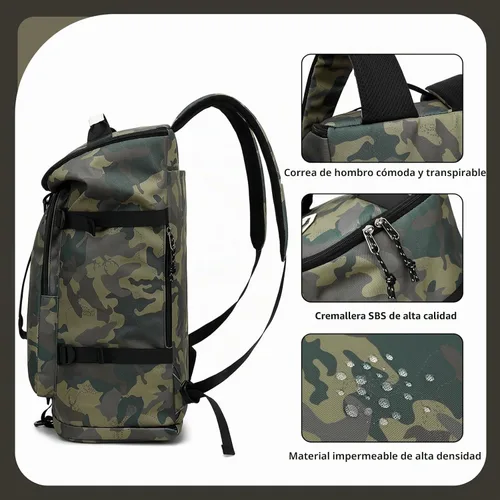 Vista 9 de Mochila de gimnasio de color sólido con compartimento para zapatos, bolsa para lucha libre, con 4 métodos de espalda impermeables para viajes