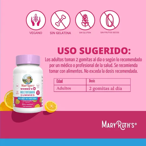 Vista 3 de MaryRuth's Multivitamínico para mujeres mayores de 40 años Sin azúcar Vitaminas veganas para mujer Apoyo inmunológico Multivitamínico diario