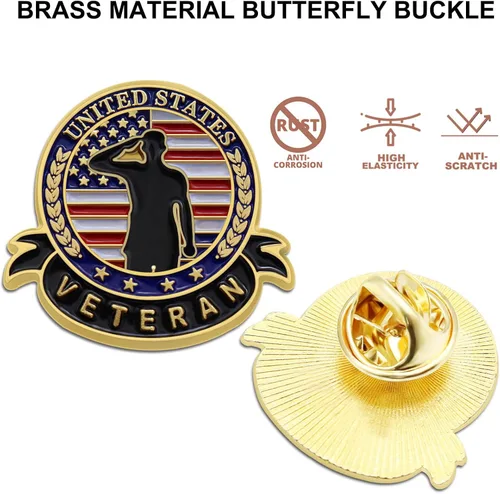 Vista 4 de 102050100 pines de veterano de Estados Unidos Bandera patriótica estadounidense para el Día de los Veteranos, Broche para el Día de los Caídos