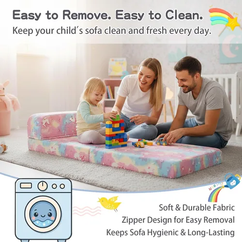 Vista 7 de Tiita Sofá cama plegable para niños, sofá cama plegable con funda extraíble, futón para niños, cama plegable para habitación de niños, sala