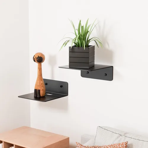 Vista 2 de Wisfame Estantes Flotantes Pequeños para Pared, Estantes de Pared de Metal de 5 Pulgadas - Instalación Adhesiva, Repisas de Exhibición Juego de 2