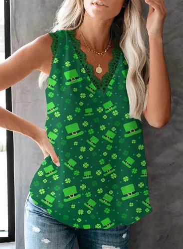 Vista 172 de VIISHOW - Camiseta sin mangas, sexy, con cuello en V y bordes de encaje para mujer, camisola de vestir, camisas de gasa, sin mangas, casuales