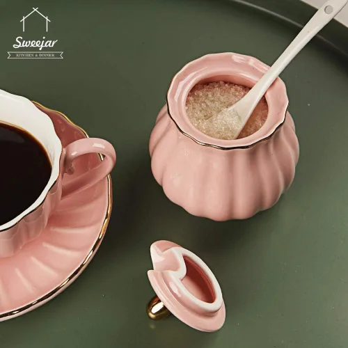 Vista 5 de Sweejar Royal - Juego de azúcar y crema de cerámica, juego de 3 piezas con jarra de crema, azucarero, juego de azúcar con tapa y cuchara, juego