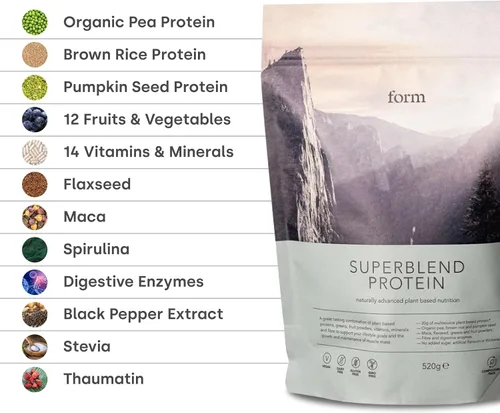 Vista 4 de Form Superblend Protein - Proteína vegana en polvo con superalimentos, vitaminas y minerales, 0.71 onzas de proteína a base de plantas por porción