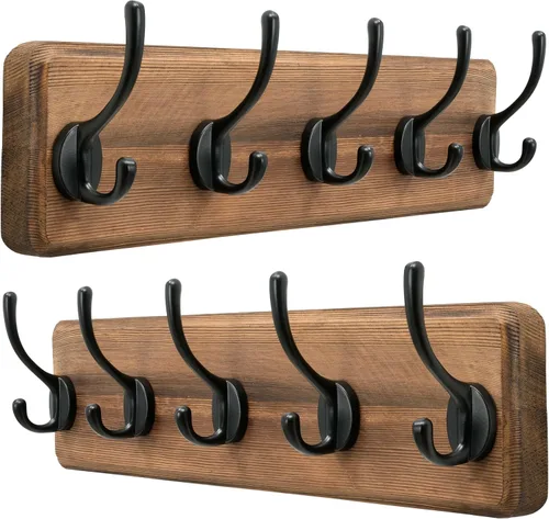 Vista 21 de Dseap Perchero de Pared: Moderno, Patentado, Resistente, 17.4" de Largo, Riel Colgador de Madera con 5 Ganchos Dobles para Abrigos de Invierno, Negro