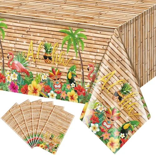 Vista 9 de Mantel hawaiano Luau de 3 piezas, mantel para fiesta de Tiki tropical, mantel rectangular desechable de plástico para Tiki Bar Tropical, verano