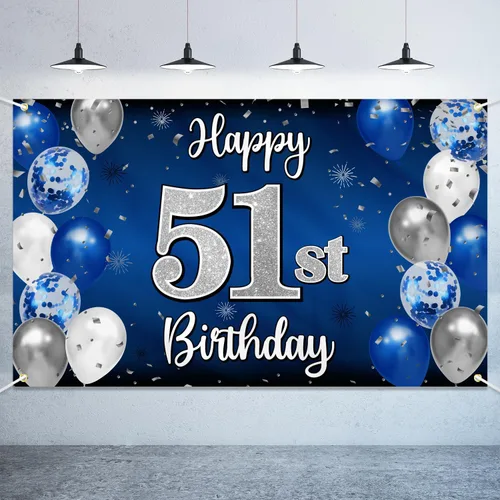 Vista 75 de Decoración de feliz cumpleaños número 100, globo azul y plateado grande cartel de fondo de cumpleaños de 100 años - Suministros para fiesta