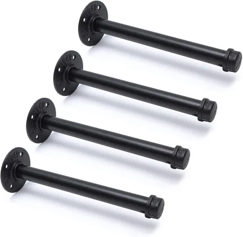Vista 8 de Soportes industriales de tubo de hierro negro de 3/4 pulgadas, soportes rústicos para colgar en la pared, soportes de tubería personalizados