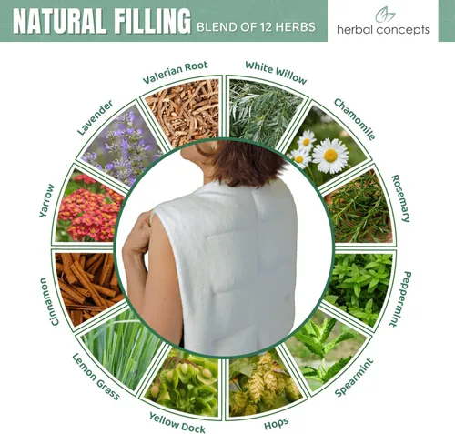 Vista 2 de Herbal Concepts Envoltura para microondas con forma de chaleco de aromaterapia hecha de linaza orgánica, menta y hierba de limón para la espalda