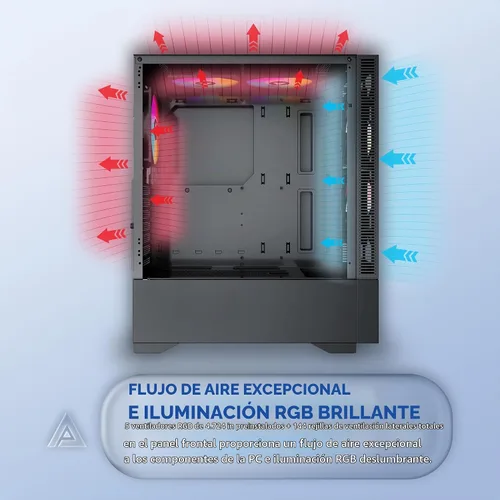 Vista 4 de Apevia Eclipse-BK Eclipse Carcasa de PC de Torre Media para Juegos con 5 Ventiladores ARGB de 120mm, 366 Modos de Luz RGB, Diseño Minimalista
