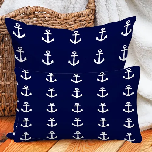 Vista 3 de Leaveland Funda de almohada decorativa de algodón suave con diseño náutico de ancla azul marino y blanco, de 12 x 20 pulgadas, para primavera
