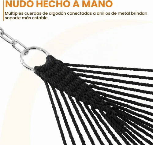 Vista 3 de Lazy Daze Hammocks Hamacas de cuerda doble de 12 pies, hamaca de algodón tejida a mano para 2 personas con barra separadora, mosquetón, correa