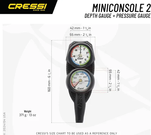 Vista 3 de Cressi Mini consola de buceo - Medidor de profundidad + manómetro - MiniConsole 2: fabricado en Italia