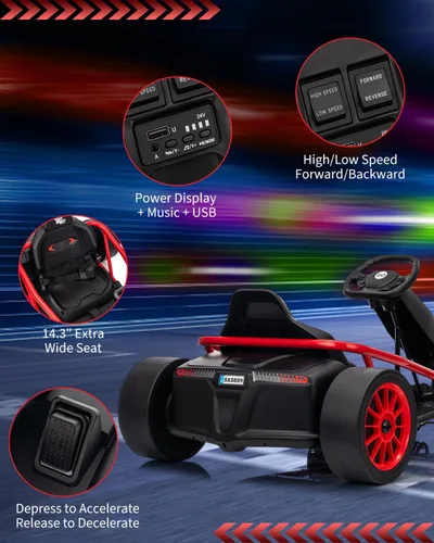 Vista 45 de Go Kart alimentado por batería de 24 V para niños de 8 a 15 años Azul