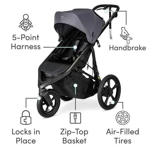 Vista 4 de BOB Gear Wayfinder - Cochecito para correr con doble suspensión independiente, neumáticos llenos de aire y asiento infantil Britax Willow S