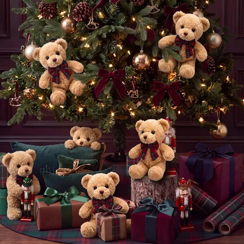 Vista 11 de Chalyna Paquete de 6 ositos de peluche navideños con lazo de terciopelo a Verde