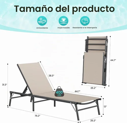 Vista 3 de Amopatio Juego de 2 sillas de patio para exteriores Caqui