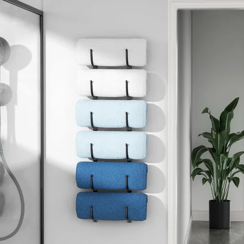 Vista 3 de Toallero enrollado para baño: soporte de almacenamiento de toallas montado en la pared de 6 niveles, organizador colgante para toallas, mantas