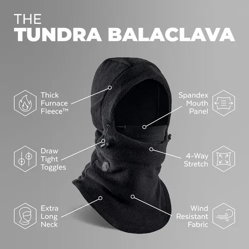 Vista 3 de Tough Headwear Pasamontañas de forro polar - Cubierta facial resistente al viento - Máscara de esquí para equipo de clima frío - Accesorios de Negro