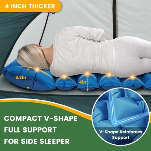 Vista 3 de Colchoneta de dormir para acampar para 2 personas, doble almohadilla de campamento con bomba de pie y almohada integrada, colchón de aire