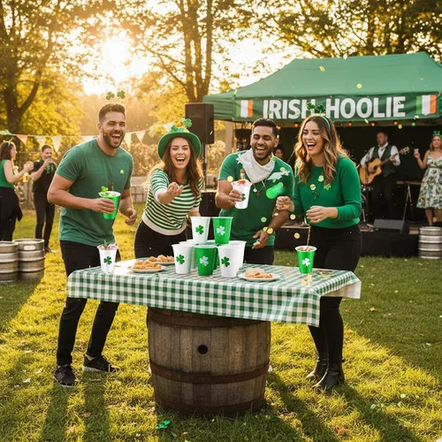 Vista 6 de Seenelling 32 piezas de suministros de juegos de fiesta del día de San Patricio para adultos incluyen 24 vasos de plástico blanco y verde de 16