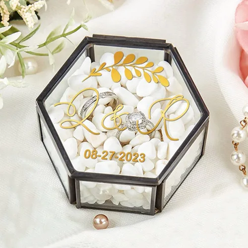 Vista 5 de Joyero de cristal vintage, caja de cristal hexagonal negra, caja de recuerdo para almacenamiento de anillos, aretes, baratijas, organizador de joyas