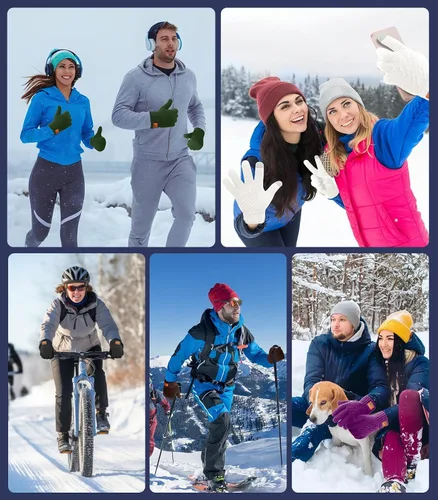 Vista 7 de Guantes de invierno para hombres y mujeres, guantes cálidos para pantalla táctil, para clima frío, guantes térmicos de lana para adultos