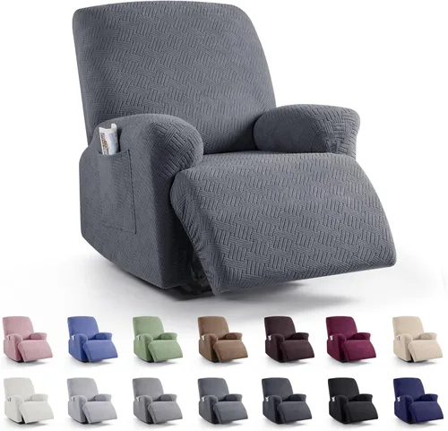 Vista 46 de KinCam Fundas para Reclinables, Fundas Elásticas para Sillas Reclinables, Fundas para Sofá Reclinable con Rayas Jacquard, Fundas Protectoras de Negro