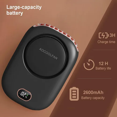 Vista 3 de AOCOOLFAN Ventilador de cuello portátil, mini ventilador de mano personal pequeño recargable por USB de 3 velocidades para niñas, niños y mujeres