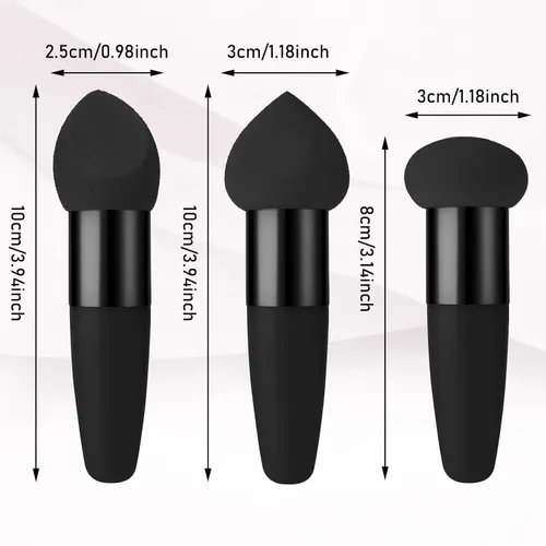 Vista 6 de Sibba Juego de 3 esponjas de maquillaje, corrector de base, soplo de mezcla con mango aplicador de cepillo en ángulo, embalaje portátil para cara